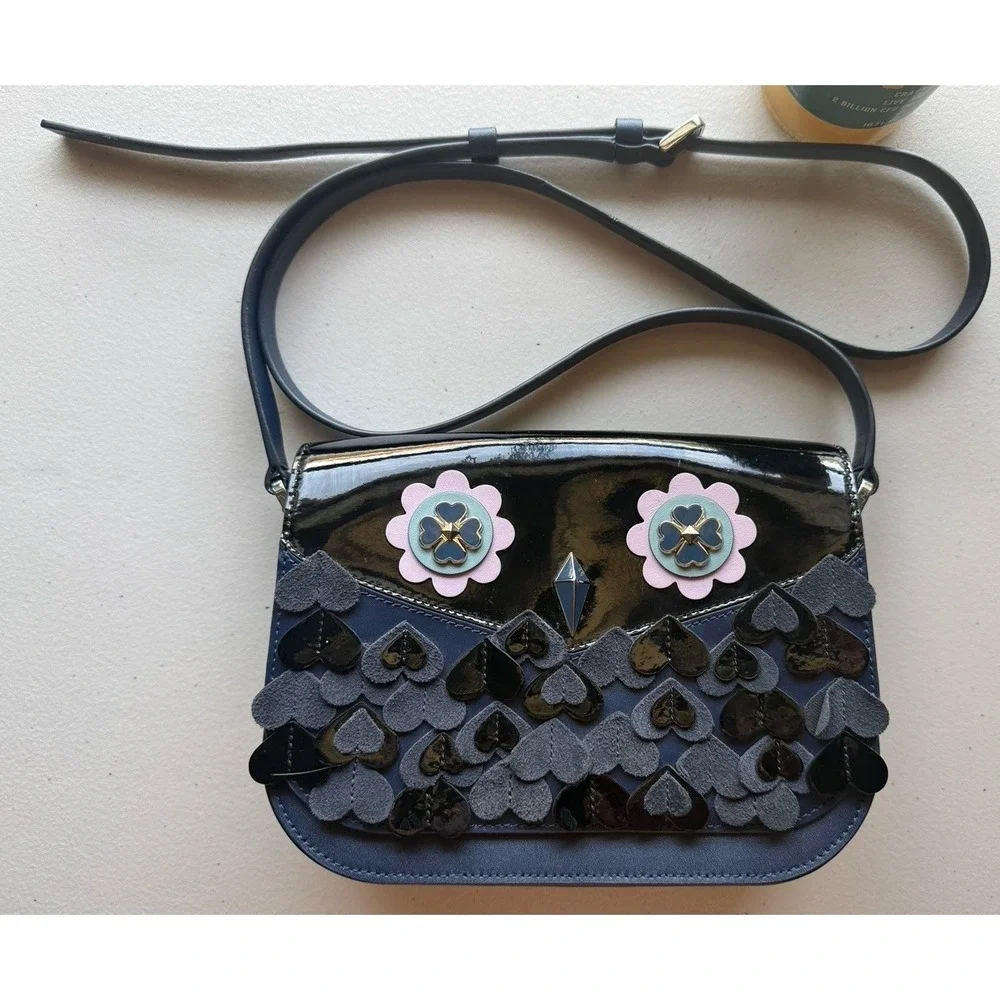 Kate Spade Zibbi Medium Flap Shoulder Bag Nightcap Floral Hearts Crossbody